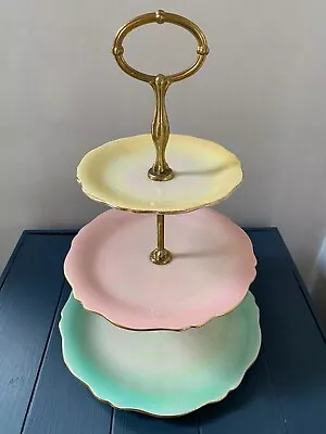 Buy Vintage Royal Winton Grimwades 3 Tier Cake Stand Pastel Lustre Yellow Pink Mint • 28£