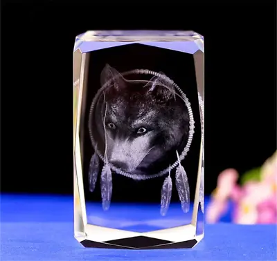 Buy CRYSTAL GLASS WOLF FIGURE Model,3D Laser Etched Crystal Wolf Ornaments Art,Anima • 12.71£