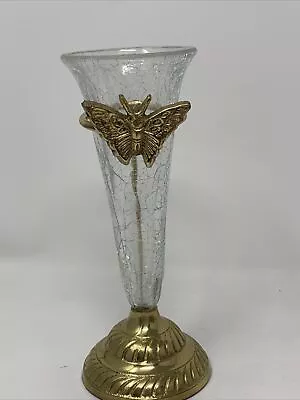 Buy Vintage Crackled Glass Gold Butterfly Bud Vase 6.5” X 2.5” • 19.11£