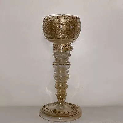 Buy Cabinet Wine Glass Antique Bohemian Gold Hand Painted Large Wineglass 20cm Tall • 251£