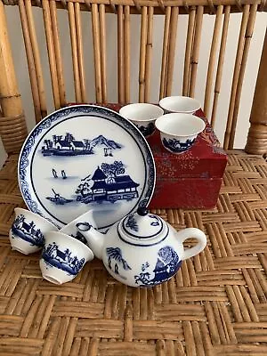 Buy Vintage Hand Painted Miniature Chinese Blue & White Tea Set With Tray. • 15.99£