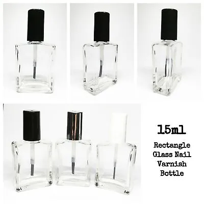 Buy 20 X 15ml Empty Rectangle Glass Nail Varnish/Polish Nail Art Bottles Black Lid • 8.95£