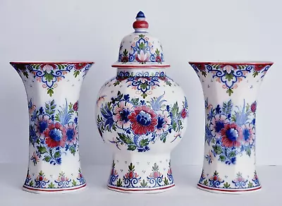 Buy Delft Cabinet Set Of Three (3) Vases Polychrome Hand-painted Excellent • 180.09£