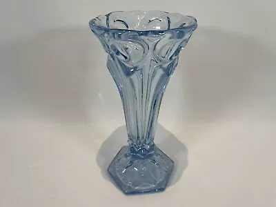 Buy Art Deco Czech Rosice Blue Pressed Glass Vase • 24.99£