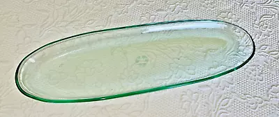 Buy Pier 1 Thick Pressed Green Art Glass Slender Oval Oblong Glass Serving Dish Tray • 4.73£
