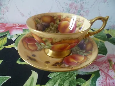 Buy Aynsley English China Tea Cup & Saucer Orchard Fruit Pattern Gold Handle & Foot • 28£