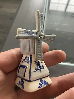 Buy Vintage - Handpainted Delft Windmill Ornament - Blue And White • 3.99£