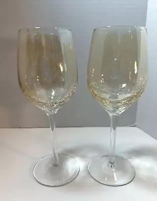 Buy Set Of 2 Pier 1 Amber Crackle Golden Luster Wine Glasses 9  Retired • 18.85£