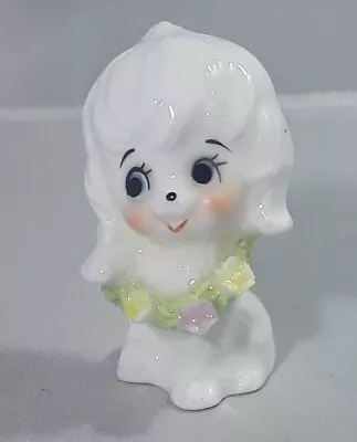 Buy Vintage Retro 1950's Kitch Small White Porcelain Dog With Flowers Round Neck • 15£
