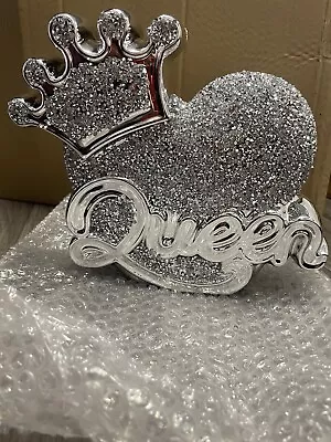 Buy Crushed Diamond Crystal Silver Queen Crown Ornament Shelf Sitter Bling New Home • 18£