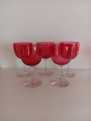 Buy Set Of Five Beautiful Vintage Cranberry Small Wine Glasses • 18£