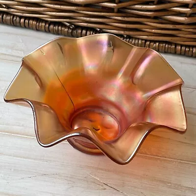 Buy Carnival Glass Sweet Bowl Round Scalloped Fluted Wavey Edge Orange Amber • 10.95£
