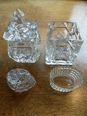 Buy Collection Of Vintage Cut Glass Items Including Two Lidded Jars, Two Containers • 3.99£