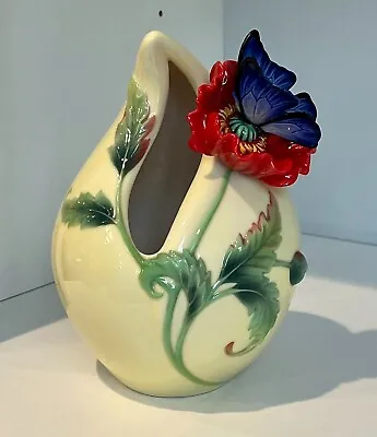 Buy Franz-Sweetheart-Poppy & Butterfly Design Sculptured Porcelain SM Vase-FZ00656 • 198.81£