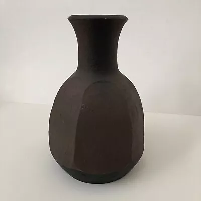 Buy Vintage Dark Brown Stoneware Ironware Hexagon Shaped Vase ~ Unbranded & Heavy • 14.23£