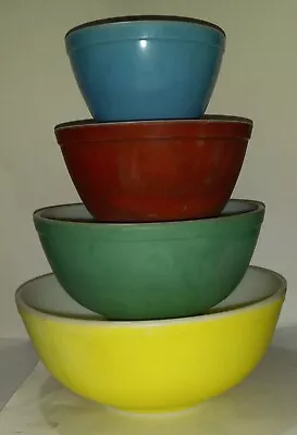 Buy Vtg Set Of 4 Pyrex Primary Colors Nesting Mixing Bowls Opal Glass 1940's Mark • 86.44£