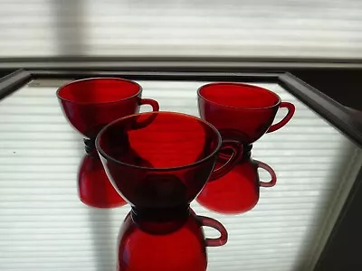 Buy Vintage Red Glass Punch Bowl Cups Set Of 3 • 7.12£