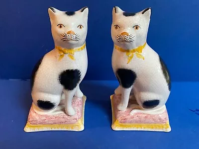 Buy Vintage Pair Of Kent Staffordshire Ware Black & White Cats Height 8” Inc Cushion • 68£