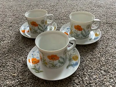 Buy 3 Royal Tettau Breakfast Tea Cups & Saucers Field Flowers Bavaria Germany • 9£
