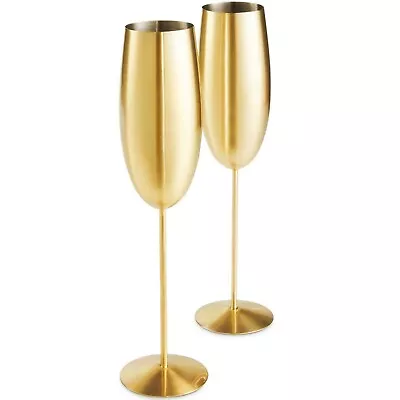 Buy VonShef Set Of 2 Brushed Gold Champagne Flutes/Glasses – Shatterproof Stainless  • 17.99£