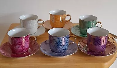 Buy Vintage Wawel Espresso Cups & Saucers X6 Made In Poland, Iridescent Lustreware • 23.99£