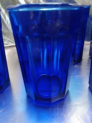Buy 8 Vintage Cobalt Blue Glass 10 Panel Tumbler Luminarc Arcoroc 500ml 16oz France • 80.17£