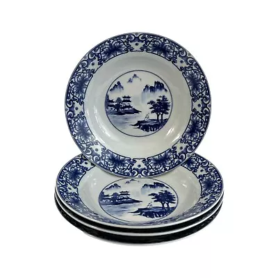Buy Canton Blue Coupe Soup Bowl 8 In White Blue Pagoda Man Oriental Scene Set Of 4 • 48.02£