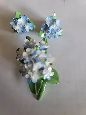 Buy Royal Adderley Fine Bone China Floral Brooch Earring Bouquet England BLUE • 19.65£