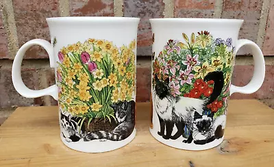 Buy Two Vintage Dunoon Sophisticats Cats & Flowers Mugs Bone China Made In England • 22.73£