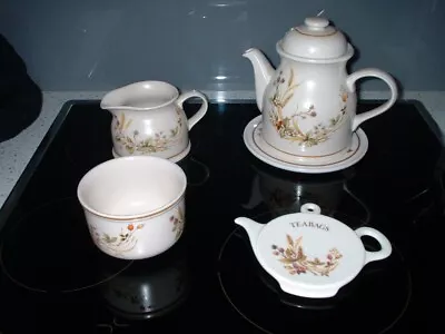 Buy Marks And Spencer M&s Harvest Teapot Cream Jug Sugar Bowl Tbag Tidy Pot Exc Con • 7.99£