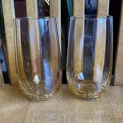 Buy Pier 1 Amber Gold Ombre Tall Crackle Glass Tumblers Set Of 2 Rare • 47.42£
