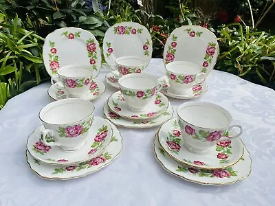 Buy Vintage Tea Set Royal Vale 15 Piece Pink Floral Excellent 6 Tea Set Trios • 29£