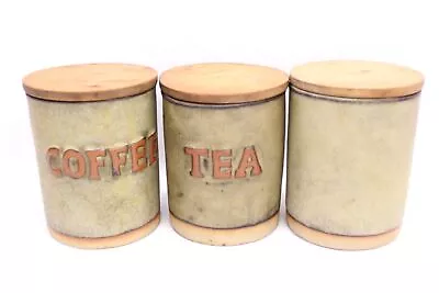 Buy 3x Vintage TREMAR Pottery Tea Coffee Storage Jars With Wooden Lids - M23 • 9.99£