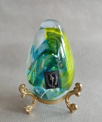 Buy Langham Blue White Green Swirl Glass Egg On Stand • 12£