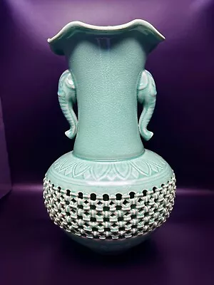 Buy Korean Asian 14  Porcelain Reticulated Vase Celadon Glaze Elephant SIGNED - NEW • 179.03£
