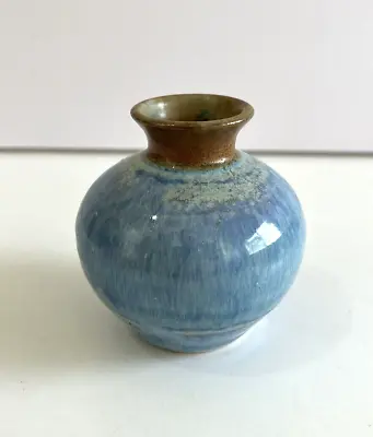 Buy Vintage Australian Pottery Blue Glazed Mini Vase Signed On Base • 17.46£