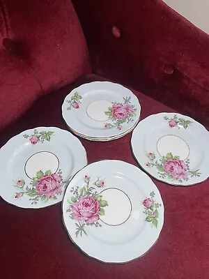Buy Set Of 6 Fine Bone China Pink Rose Melba Side Cake Plates Roses Floral Vintage • 16.99£