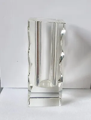 Buy Mid Century Modern Heavy Brutalist Clear Glass Bevelled Block Vase 20cm VGC • 65£