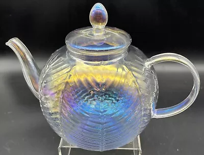 Buy Delicate Iridescent Hand Blown Rainbow Swirled Art Glass Teapot • 24.06£