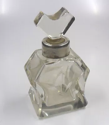 Buy Scent Bottle Small Decorative Cut Glass Silver Rim Antique Vintage • 8£