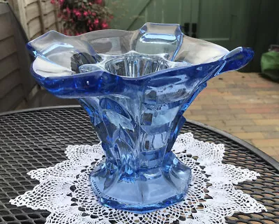 Buy Heavy Art Deco Blue Glass Vase With Frog • 24£