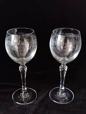 Buy Antique Edwardian Style Engraved Crystal Wine Glasses X2 Slovakia Lednick Rovne  • 18£