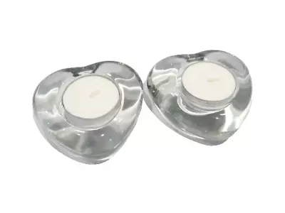 Buy Pair Of Glass Heart Shaped Tealight Holders. Thick Glass, Good Weight • 4£