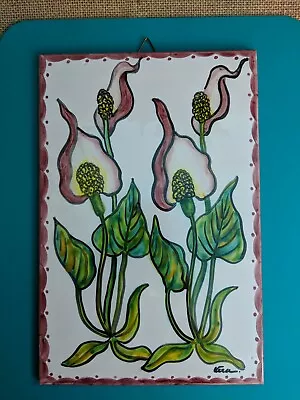 Buy Ceres Coimbra Made In Portugal Decorative Hand Painted Wall Tile Pink Lillies • 16£