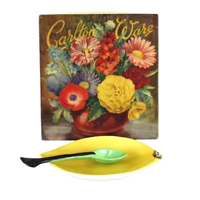 Buy Carlton Ware Salad Ware Fruit Embossed Lemon Preserve Dish W/ Leaf Spoon Boxed • 20£