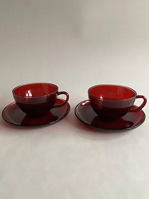 Buy Lot Of 2 Vintage Ruby Red Glass Tea Cups And Saucers  • 4.74£