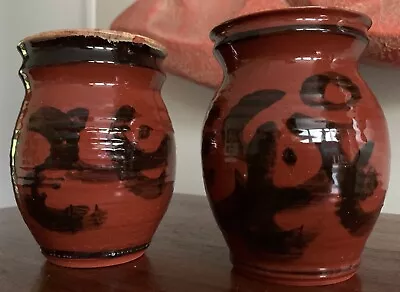 Buy Pair Vintage 1970s Hand Painted Ceramic Vases Planters Mid Century Modern Deyoe • 46.03£