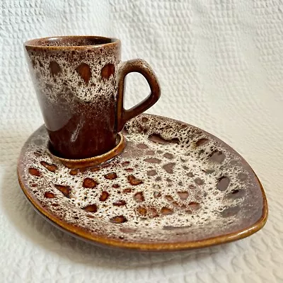 Buy Fosters Pottery Honeycomb Drip Glaze Cup / Mug & Saucer Plate Set Preloved • 6.95£