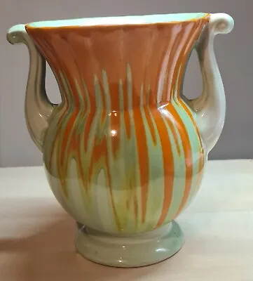 Buy Crown Devon 1940s Art Deco Dripware Drip Glaze Footed Vase Urn Orange Green  • 28.97£