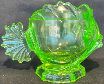 Buy Green Vaseline Glass Fish Coffee Creamer Animal Uranium Glows Pitcher Beach Art • 52.83£